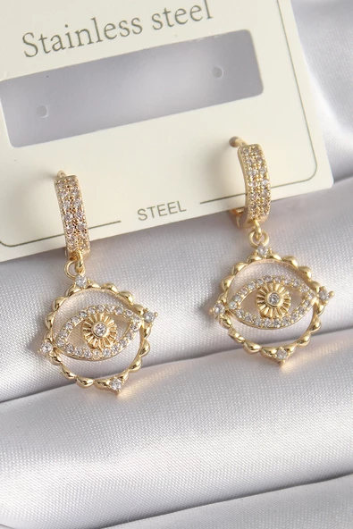 Gold Renk Zirkon Taşlı Göz Model Kadın Küpe - EBJ241130W29565 ürün görseli