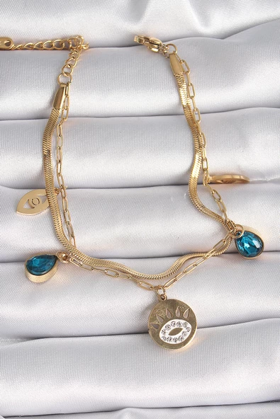 Gold Renk Zirkon Taşlı Göz İşleme Figür Kadın Bileklik - EBJ241130W29592 ürün görseli