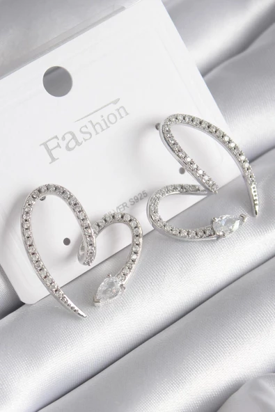 Gümüş Renk Zirkon Taşlı Yılan Kalp Model Kadın Küpe - EBJ241130W29691 ürün görseli