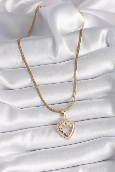 Gold Renk İtalyan Zincir Zirkon Taşlı Kutup Yıldız İşleme Kadın Kolye - EBJ241130W29613 - Resim 2