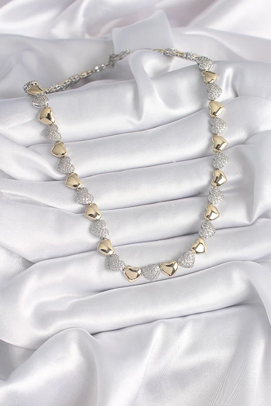 Mix Renk Zirkon Taşlı Kalp Model VIP Exclusive Seri Kadın Kolye - EBJ241130W29622 - Resim 2