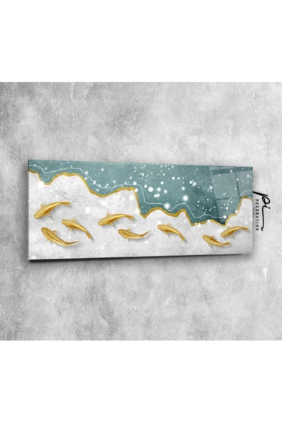 Gold Balıklar Panoramik Dekoratif ve Modern Cam Tablo ürün görseli