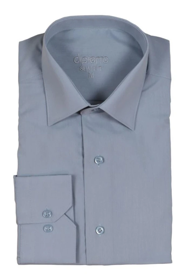 Erkek Gri Gömlek Dar Kesim Uzun Kollu RAR00733