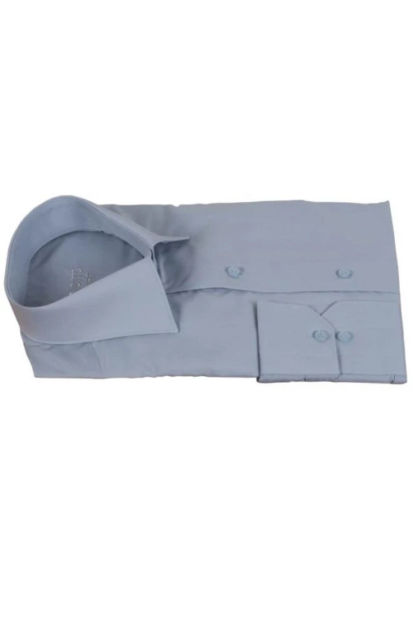 Erkek Gri Gömlek Dar Kesim Uzun Kollu RAR00733 - 4