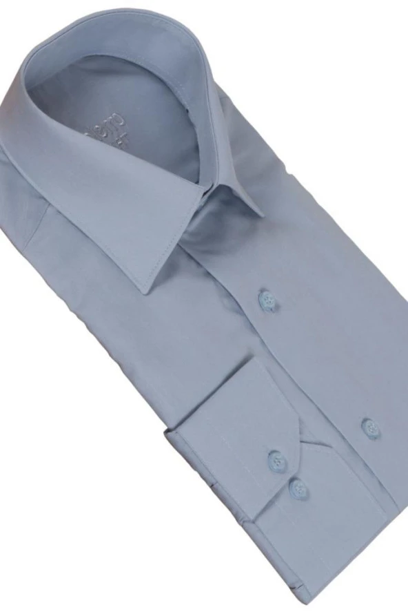 Erkek Gri Gömlek Dar Kesim Uzun Kollu RAR00733 - 5