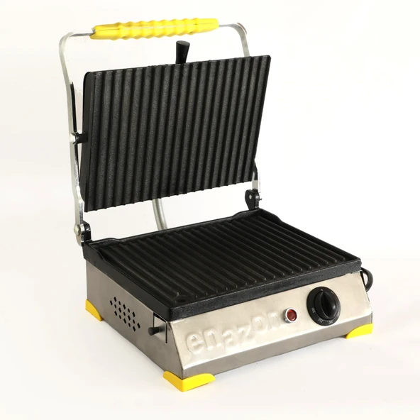 8 Dilim Elektrikli Saf Döküm Tost Makinesi  (Döküm 30x23) - İnoks - Sarı - Resim 2