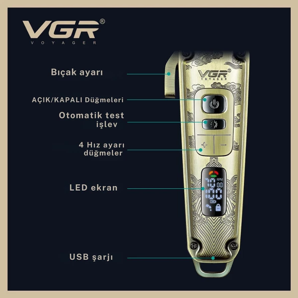 VGR V-005 Profesyonel Saç Kesme ve Tıraş Makinesi - Renkli Taraklı Tam Set! - 3