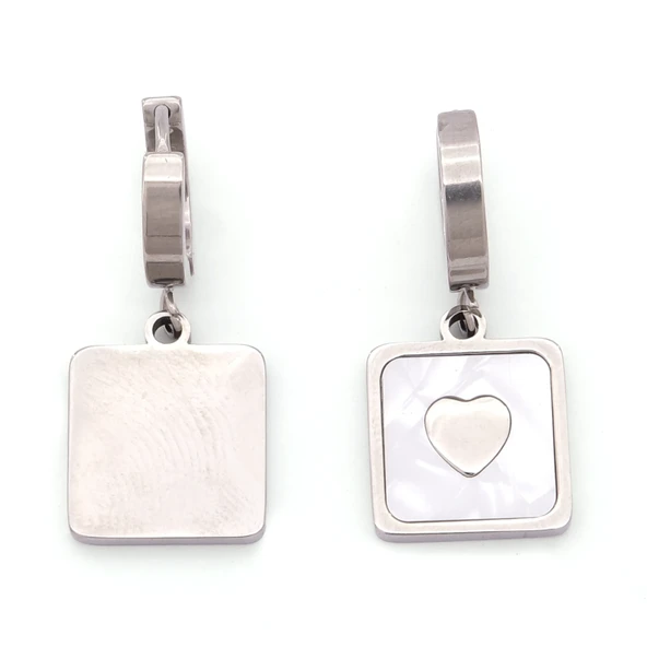 Çelik Sallantılı Küpe Kalpli Detaylı Halka Model UNK-813 ürün görseli