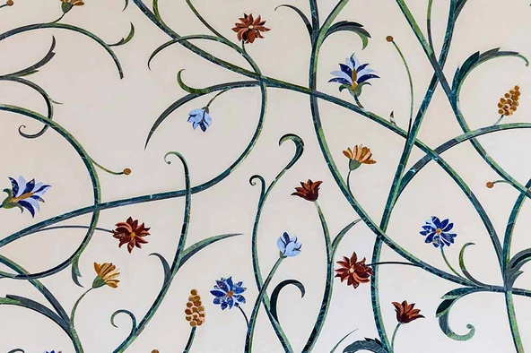 Çini Görünümlü Sarmaşık Çiçek Desenli Duvar Kağıdı - 7