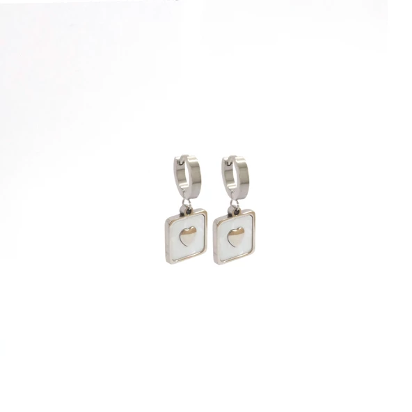 Çelik Sallantılı Küpe Kalpli Detaylı Halka Model UNK-813 - Resim 2