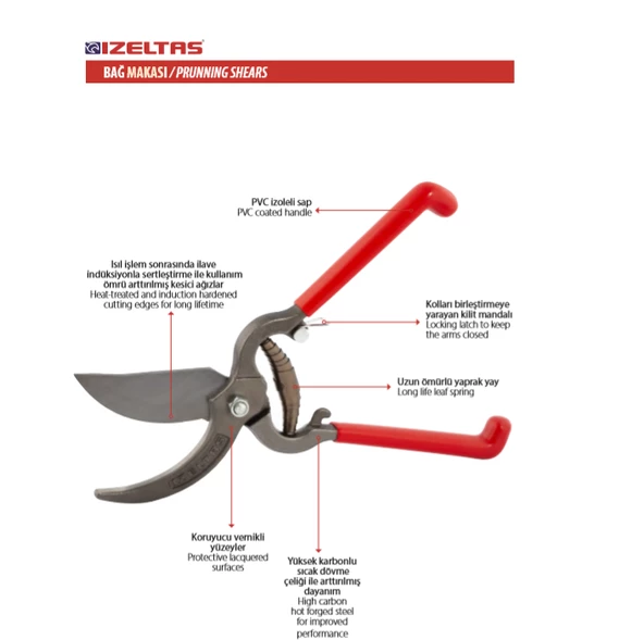 İzeltaş Bağ Makası Budama Makası Lüx PVC 230 MM 6710 - Resim 4
