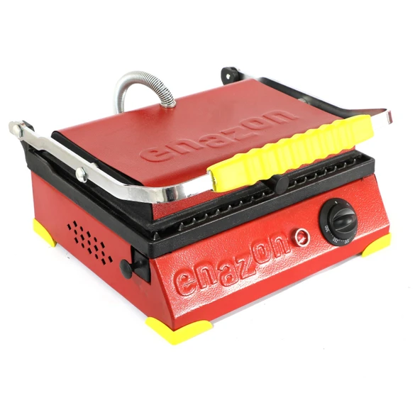 8 Dilim Elektrikli Saf Döküm Tost Makinesi  (Döküm 30x23) - Kırmızı - Sarı ürün görseli