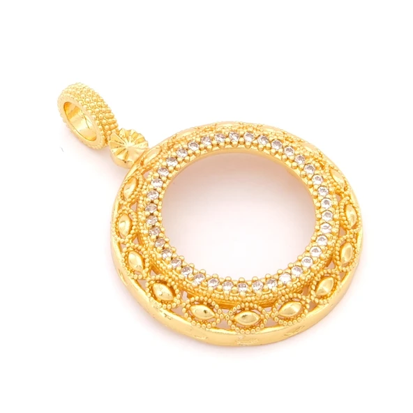 Yarım Altın Çerçeveli Kolye Ucu Altın Kaplama Yuvarlak TGR-625 - Resim 3
