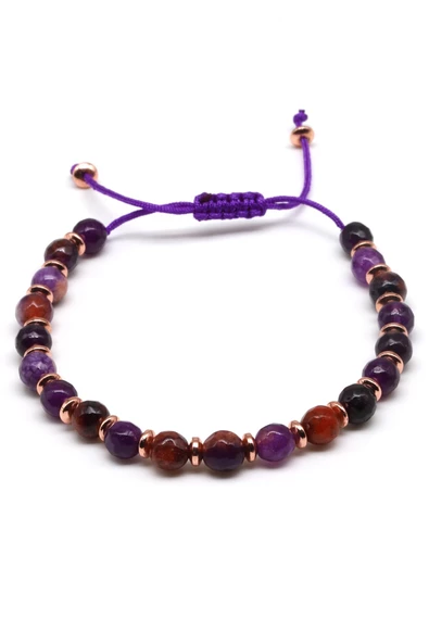 Akik Doğal Taş Makrome Örme Bileklik Küre Kesim - Resim 2