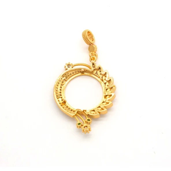 Yarım Altın Çerçeveli Kolye Ucu Altın Kaplama Yuvarlak TGR-630 - Resim 2