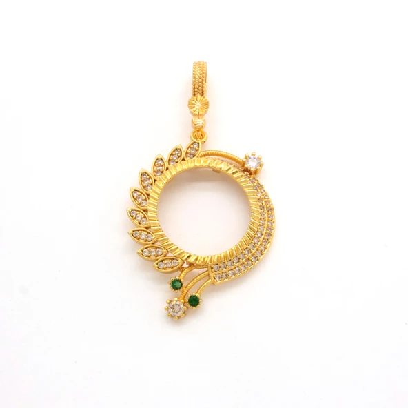 Yarım Altın Çerçeveli Kolye Ucu Altın Kaplama Yuvarlak TGR-630 ürün görseli