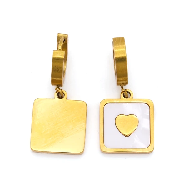 Çelik Sallantılı Küpe Altın Kaplama Kalp Detaylı Model UNK-812 ürün görseli