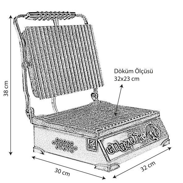 8 Dilim Elektrikli Saf Döküm Tost Makinesi  (Döküm 30x23) - Siyah - Sarı - 5