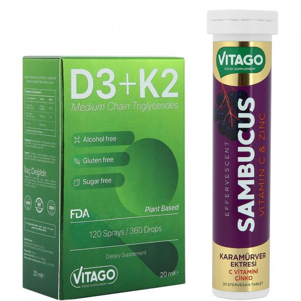 2’li-Vitago Vitamin D3+Vitago Sambucus Efervesan Tablet
