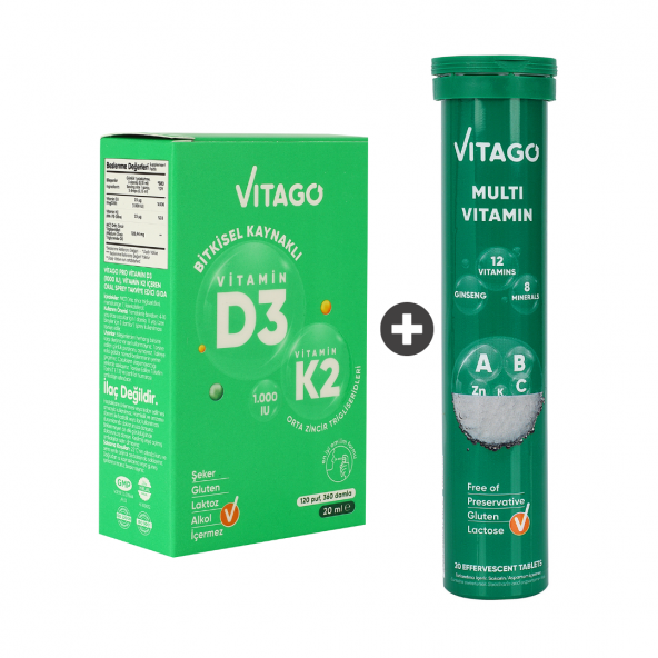 2’li-Vitago Vitamin D3+ Vitago Multivitamin Efervesan Tablet