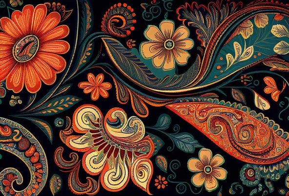 Kırmızı Yeşil Çiçek Çizimi Desenli Duvar Kağıdı - 7