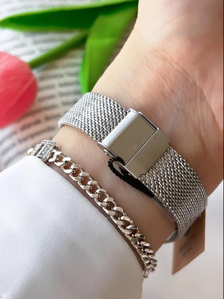 Bigotti Çelik Hasır Kordon Kararma Renk Atmaz 3 Atm Suya Dayanıklı Kadın Kol Saati+Bileklik S10310.1 - Resim 3