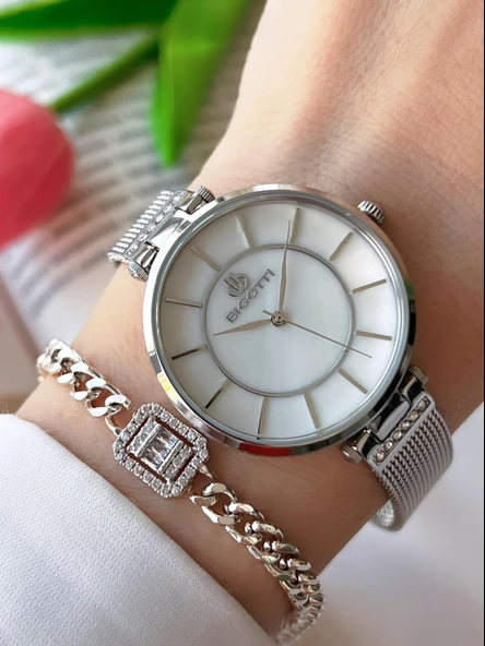 Bigotti Çelik Hasır Kordon Kararma Renk Atmaz 3 Atm Suya Dayanıklı Kadın Kol Saati+Bileklik S10310.1 ürün görseli