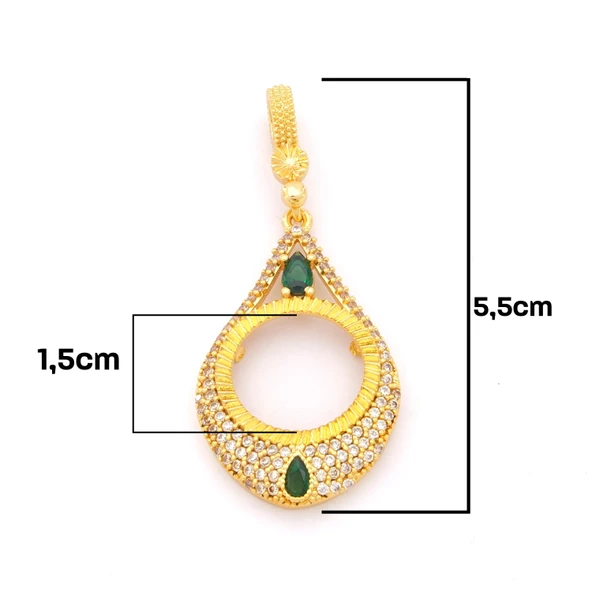 Yarım Altın Çerçeveli Kolye Ucu Altın Kaplama İşlemeli TGR-649 - Resim 2