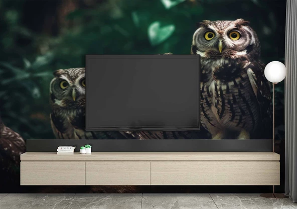 Orman ve Baykuş Manzaralı Duvar Kağıdı - Resim 3