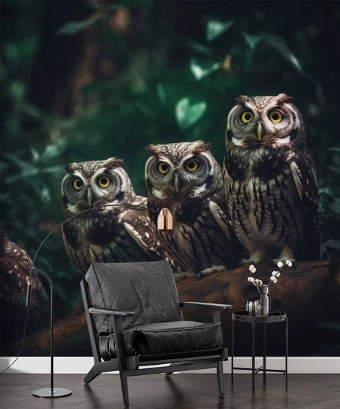 Orman ve Baykuş Manzaralı Duvar Kağıdı - Resim 6