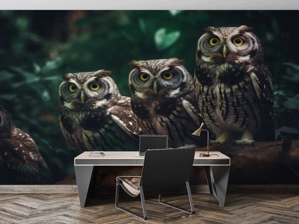 Orman ve Baykuş Manzaralı Duvar Kağıdı - Resim 4