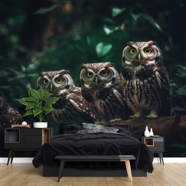 Orman ve Baykuş Manzaralı Duvar Kağıdı - Resim 2