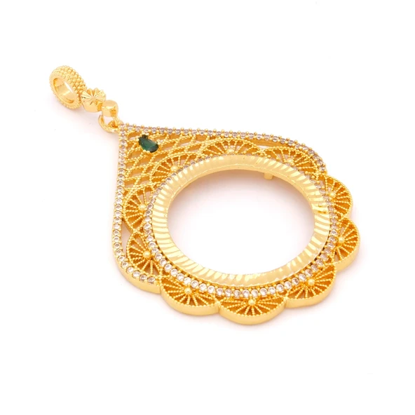 Tam Altın Çerçeveli Kolye​ Ucu Altın Kaplama İşlemeli TGR-597 - Resim 3