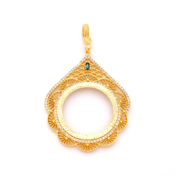 Tam Altın Çerçeveli Kolye​ Ucu Altın Kaplama İşlemeli TGR-597 ürün görseli