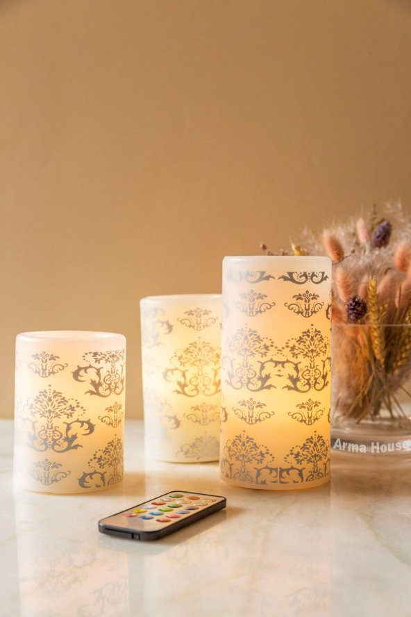  3lü Frangipani Flower Renk Değiştiren Kumandalı Led Mum Seti - 2