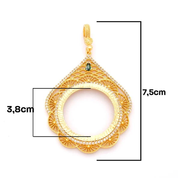 Tam Altın Çerçeveli Kolye​ Ucu Altın Kaplama İşlemeli TGR-597 - Resim 2