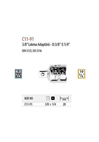 Ceta Form C11-91 3/8’’ Lokma Adaptörü - D 3/8” E 1/4” - 2
