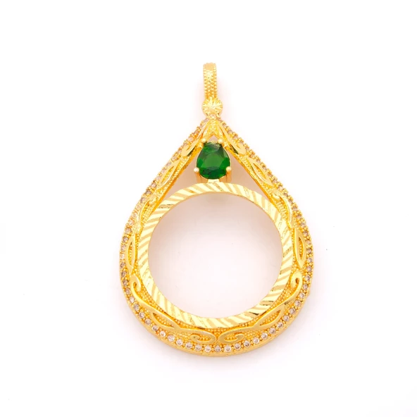 Tam Altın Çerçeveli Kolye​ Ucu Altın Kaplama İşlemeli TGR-593 ürün görseli 1