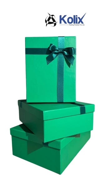 Kolix Yeşil Fiyonkulu Hediyelik Yılbaşı Dekoratif Bohça Yeni Yıl 35x25x13 Cm Büyük Boy Kutu