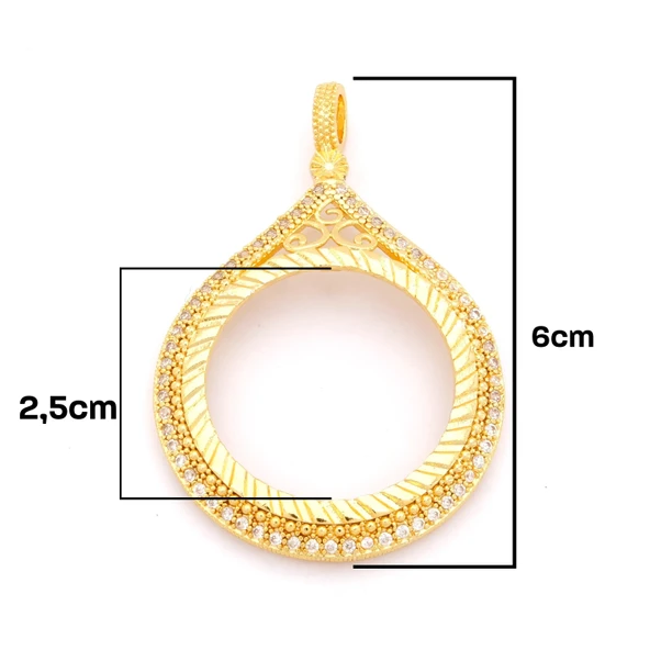 Tam Altın Çerçeveli Kolye​ Ucu Altın Kaplama İşlemeli TGR-603 - Resim 3