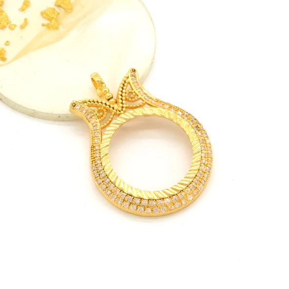 Tam Altın Çerçeveli Kolye​ Ucu Altın Kaplama İşlemeli TGR-600 - Resim 4