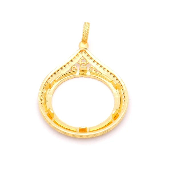 Tam Altın Çerçeveli Kolye​ Ucu Altın Kaplama İşlemeli TGR-603 - Resim 2