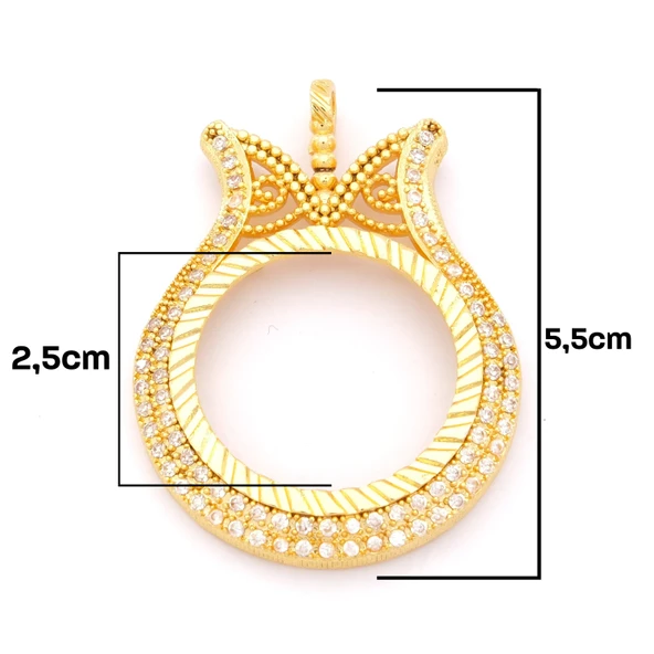 Tam Altın Çerçeveli Kolye​ Ucu Altın Kaplama İşlemeli TGR-600 - Resim 2