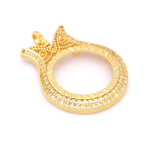 Tam Altın Çerçeveli Kolye​ Ucu Altın Kaplama İşlemeli TGR-600 - Resim 3