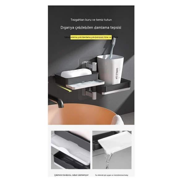 Gen-Of 4 Katlı Yapışkanlı Banyo Mutfak Dolap Rafı Ve Askılı Sabunluk GKH - 4