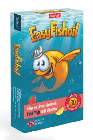 EasyFishoil Çocuk Çilek ve Limon Aromalı 30 Çiğneme Tableti