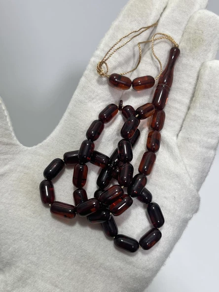 Doğal Kaya Damla Kehribar Tesbih 33lük 6x10,5mm 11 Gram - Resim 4