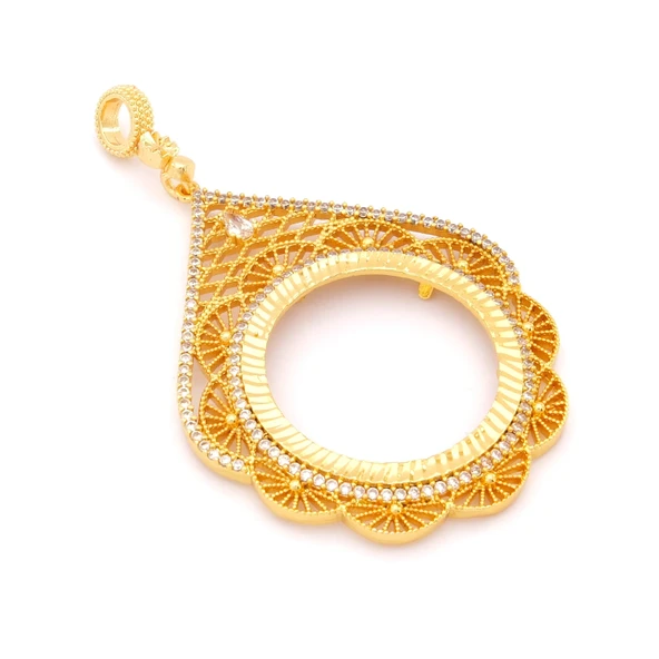 Tam Altın Çerçeveli Kolye​ Ucu Altın Kaplama İşlemeli TGR-598 - Resim 3