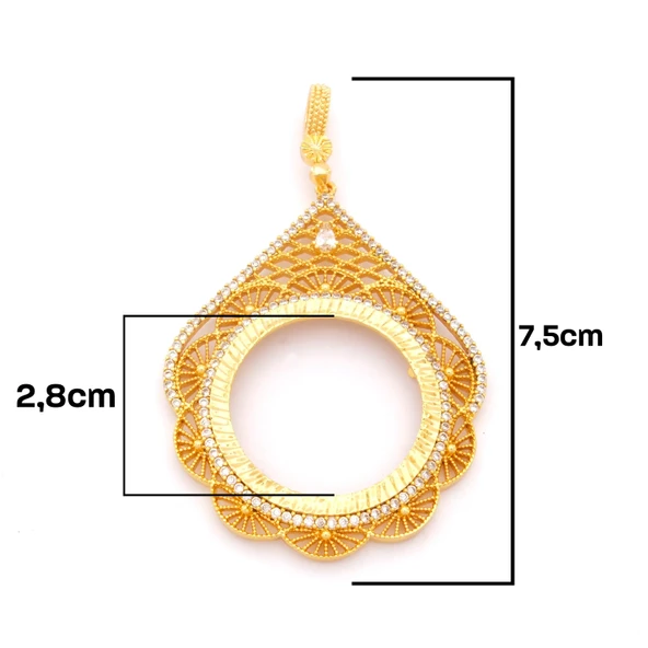 Tam Altın Çerçeveli Kolye​ Ucu Altın Kaplama İşlemeli TGR-598 - Resim 2