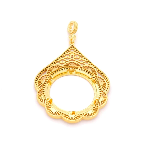 Tam Altın Çerçeveli Kolye​ Ucu Altın Kaplama İşlemeli TGR-598 - Resim 5